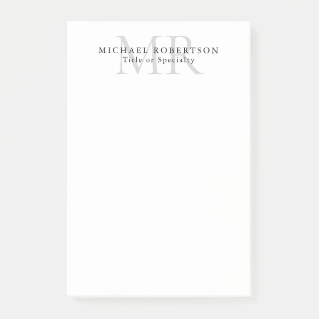 Professional Classical Monogram Minimalist Plain Post-it Notes (Front)
