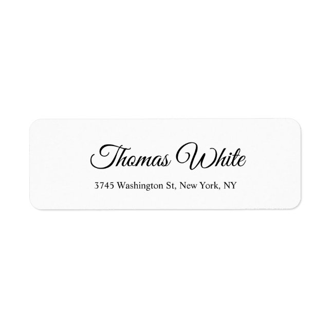 Professional Classical Plain Black White Unique Return Address Label (Front)