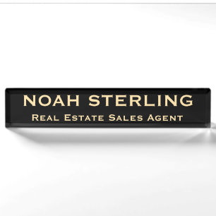 Professional Classy Modern Black Gold Office Nameplate