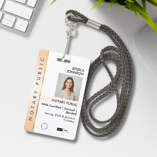 Professional Classy Peach & Gold Photo Notary ID Badge