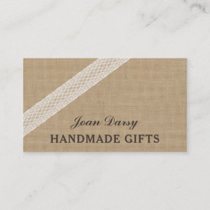 Professional classy vintage burlap white lace business card
