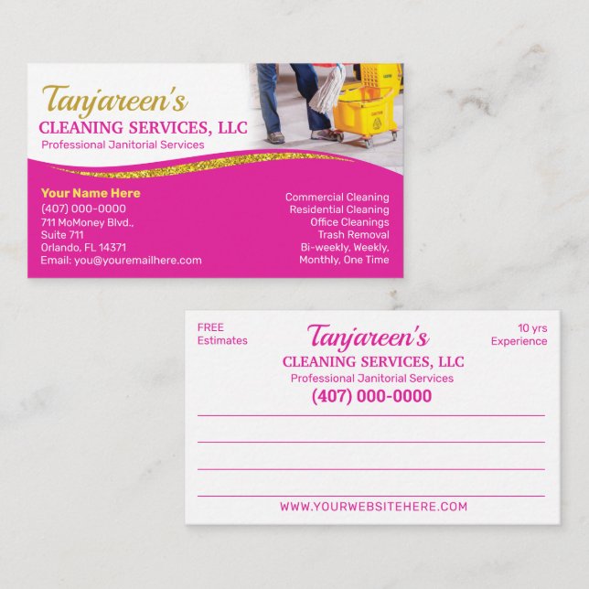 Professional Cleaning/Janitorial Housekeeping Serv Business Card (Front/Back)