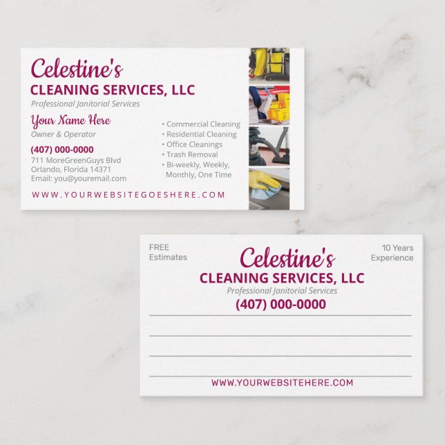 Professional Cleaning/Janitorial Housekeeping Serv Business Card (Front/Back)