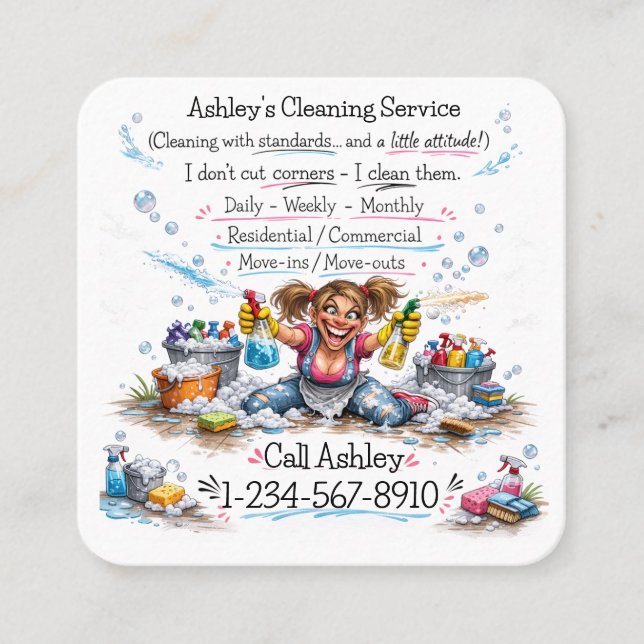 Professional Cleaning Service Design Square Business Card (Front)