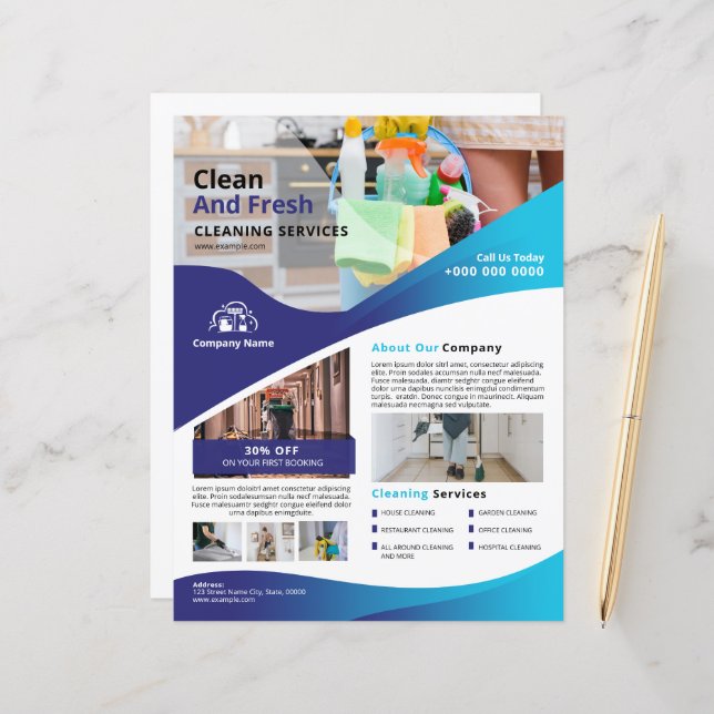 Professional Cleaning Service Flyer Template (Front/Back In Situ)