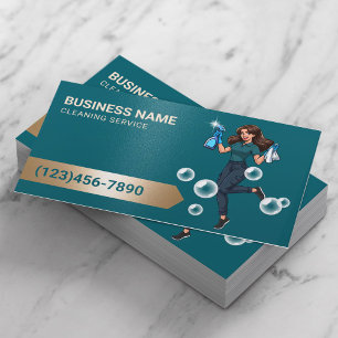 Professional Cleaning Service Modern Teal & Gold Business Card
