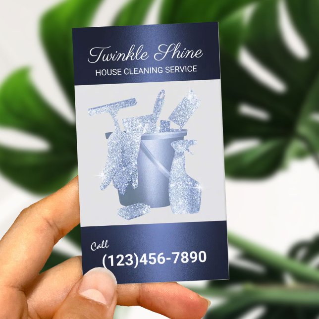 Professional Cleaning Service Navy Blue Metallic Business Card (Creator Uploaded)