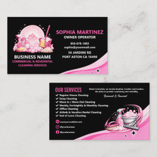 Professional Cleaning Service Pink and Black Business Card