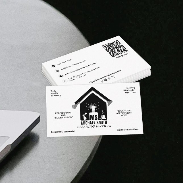 Professional Cleaning Service Simple Monogram Logo Business Card (Creator Uploaded)