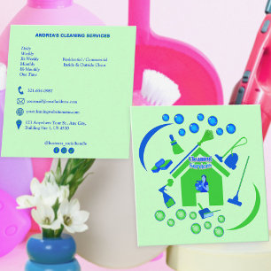 Professional Cleaning Services Logo Green & Blue Square Business Card