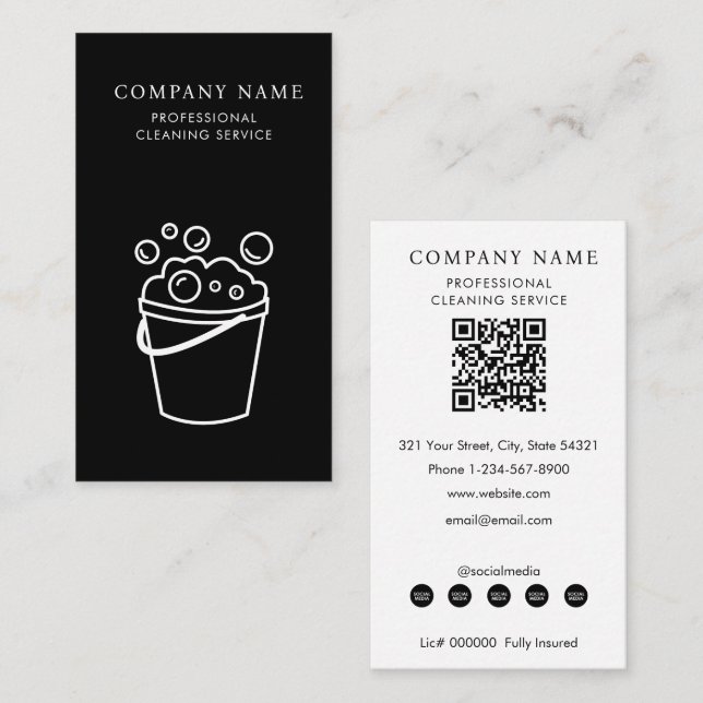 Professional Cleaning Services Logo Modern Black Business Card (Front/Back)