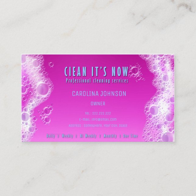 professional cleaning services maid soap foam business card (Front)