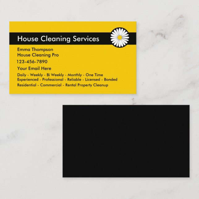 Professional Cleaning Services Modern Daisy Design Business Card (Front/Back)
