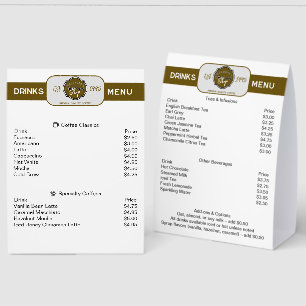 Professional Coffee Shop Personalised Drinks Menu