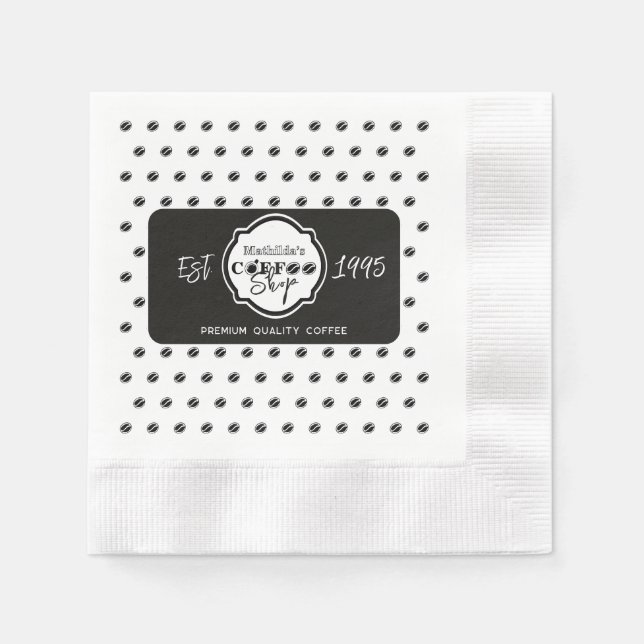 Professional Coffee Shop Personalised Logo Black  Napkin (Front)