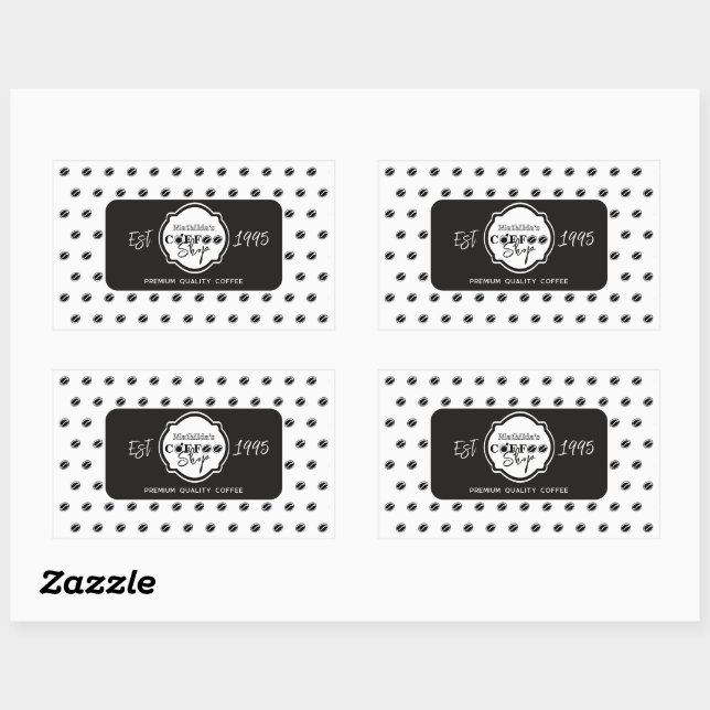 Professional Coffee Shop Personalised Logo Black Rectangular Sticker (Sheet)
