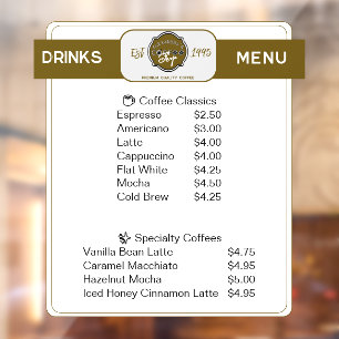 Professional Coffee Shop Personalized Drinks List
