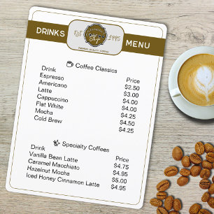 Professional Coffee Shop Personalized  Drinks Menu