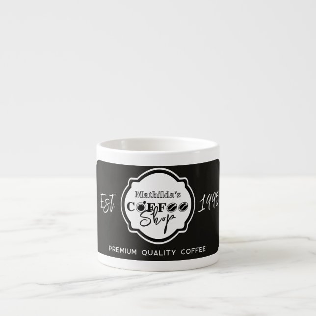 Professional Coffee Shop Personalized Logo Black Espresso Cup (Front)