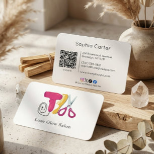 Professional Colourful Hair Salon Comb Logo QR Cod Business Card