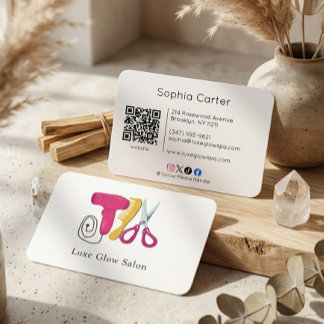 Professional Colourful Hair Salon Comb Logo QR Cod Business Card