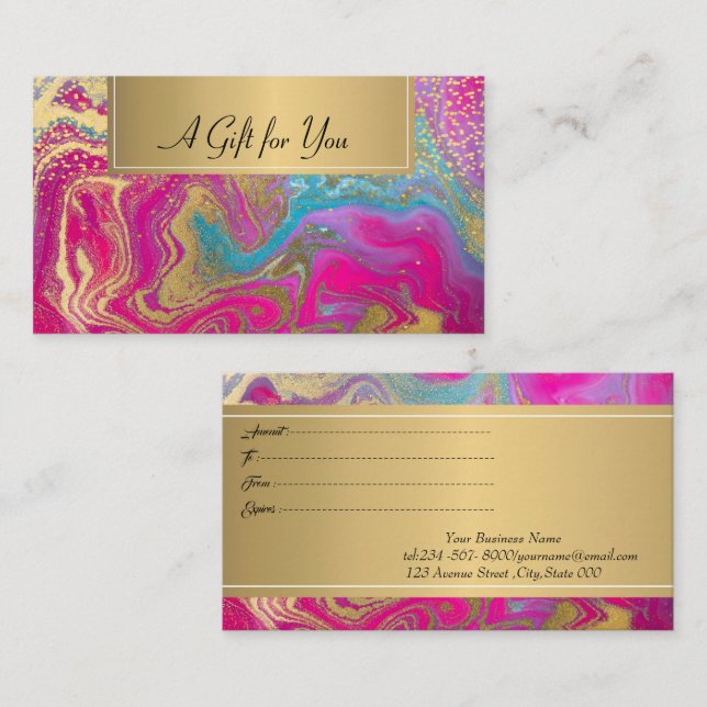 Professional Colourful Marble Gold Confetti Discount Card (Front/Back)