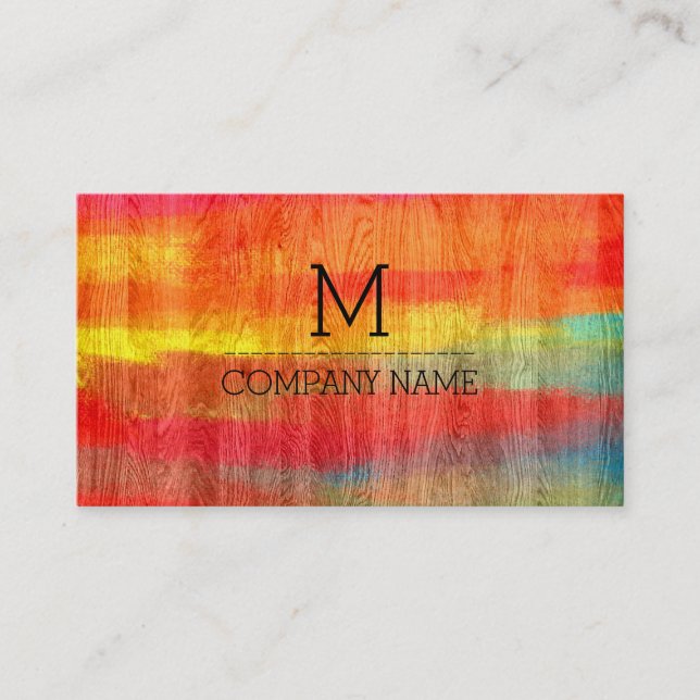 Professional Colourful Modern Wood Monogram #12 Business Card (Front)