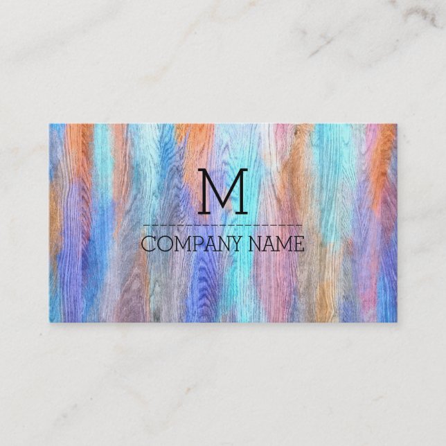 Professional Colourful Modern Wood Monogram #14 Business Card (Front)