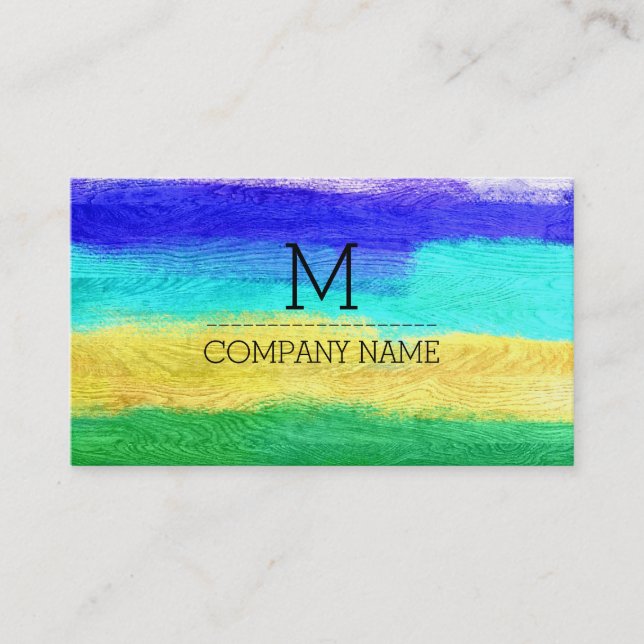 Professional Colourful Modern Wood Monogram #17 Business Card (Front)