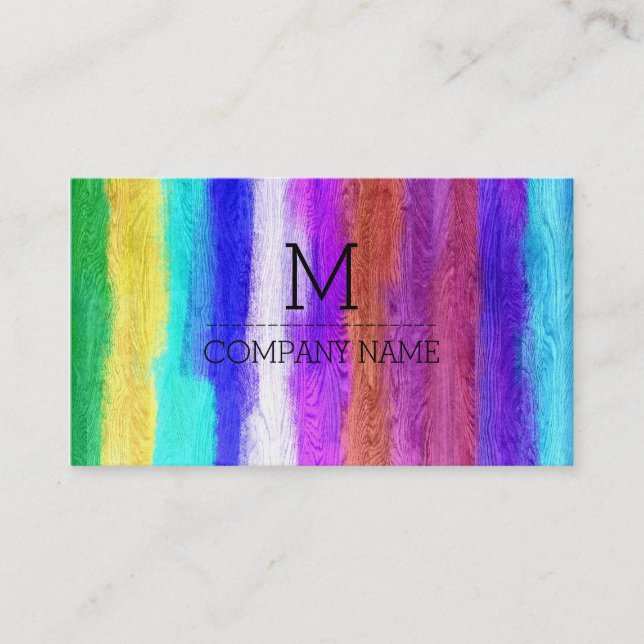 Professional Colourful Modern Wood Monogram #19 Business Card (Front)
