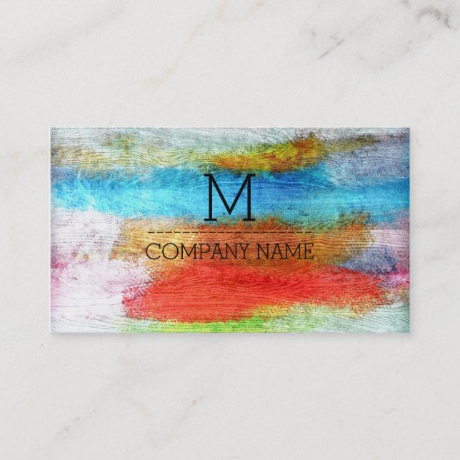 Professional Colourful Modern Wood Monogram #23 Business Card (Front)