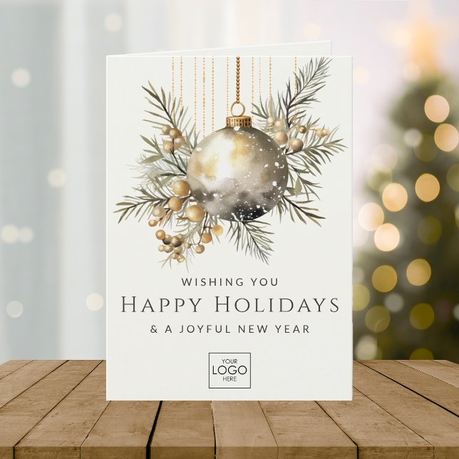 Professional Company Logo Elegant Custom Christmas Holiday Card (Creator Uploaded)