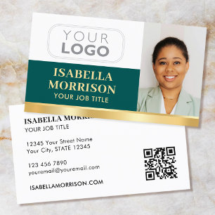 Professional Company Logo QR Green Gold Business Card