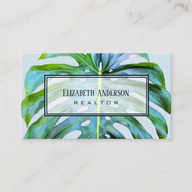 Professional Company Logo Tropical Greenery Business Card (Front)