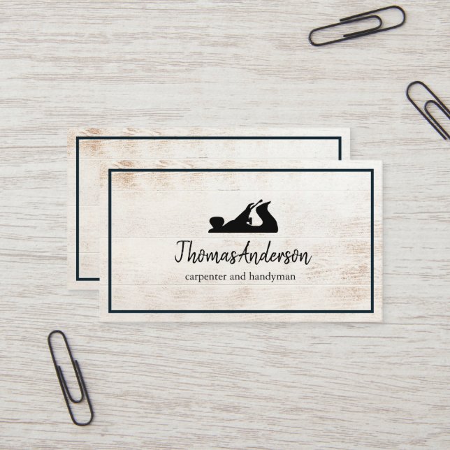 Professional Construction and Carpenter Wood Plane Business Card (Front/Back In Situ)