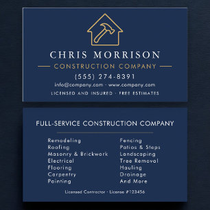 Professional Construction Company Navy Blue Business Card