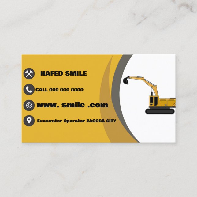Professional Construction Excavator Plant Operator Business Card (Front)