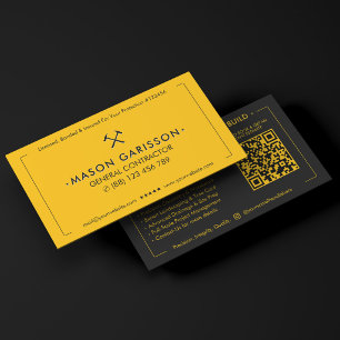 Professional Construction Yellow Black Contractor Business Card