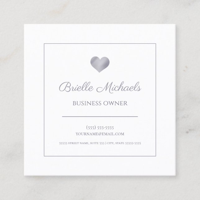 Professional Contact Card Simple Silver Heart Logo (Front)