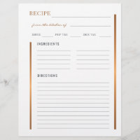 Professional cook elegant gold blank recipe