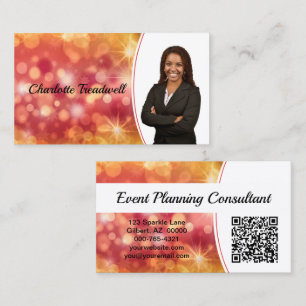 Professional Coral Bokeh Sparkle Custom Photo QR Business Card
