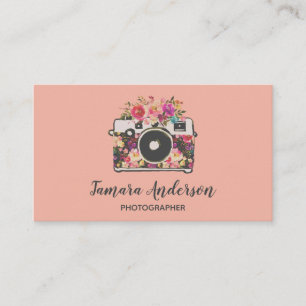 Professional Coral Floral Camera Photographer Pink Business Card