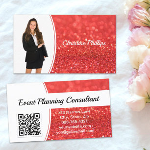 Professional Coral Glitter Custom Photo QR Business Card