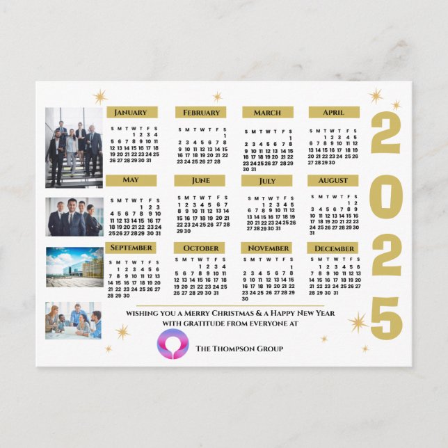 Professional Corporate Greeting 2025 Year Calendar Holiday Postcard (Front)