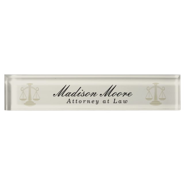 Professional Cream Neutral Lawyer  Desk Name Plate (Front)