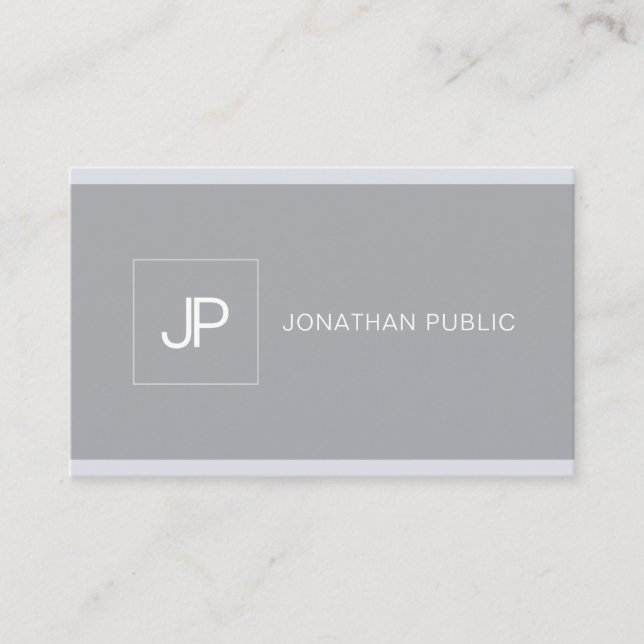 Professional Creative Monogram Modern Simple Grey Business Card (Front)