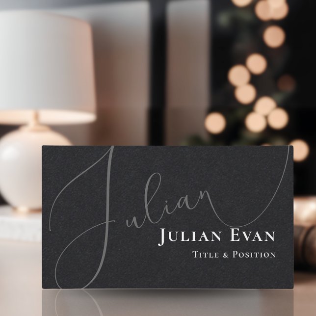 Professional Cursive Script Black Business Card (Creator Uploaded)