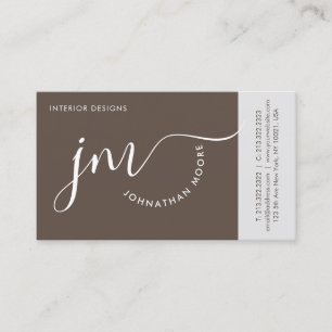 Professional Curvature Brown White Script Monogram Business Card