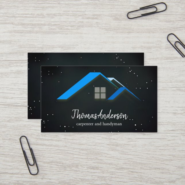 Professional Custom Black Building Construction  Business Card (Front/Back In Situ)