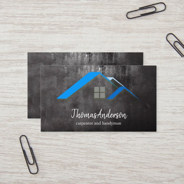 Professional Custom Black Building Construction  Business Card (Front/Back In Situ)